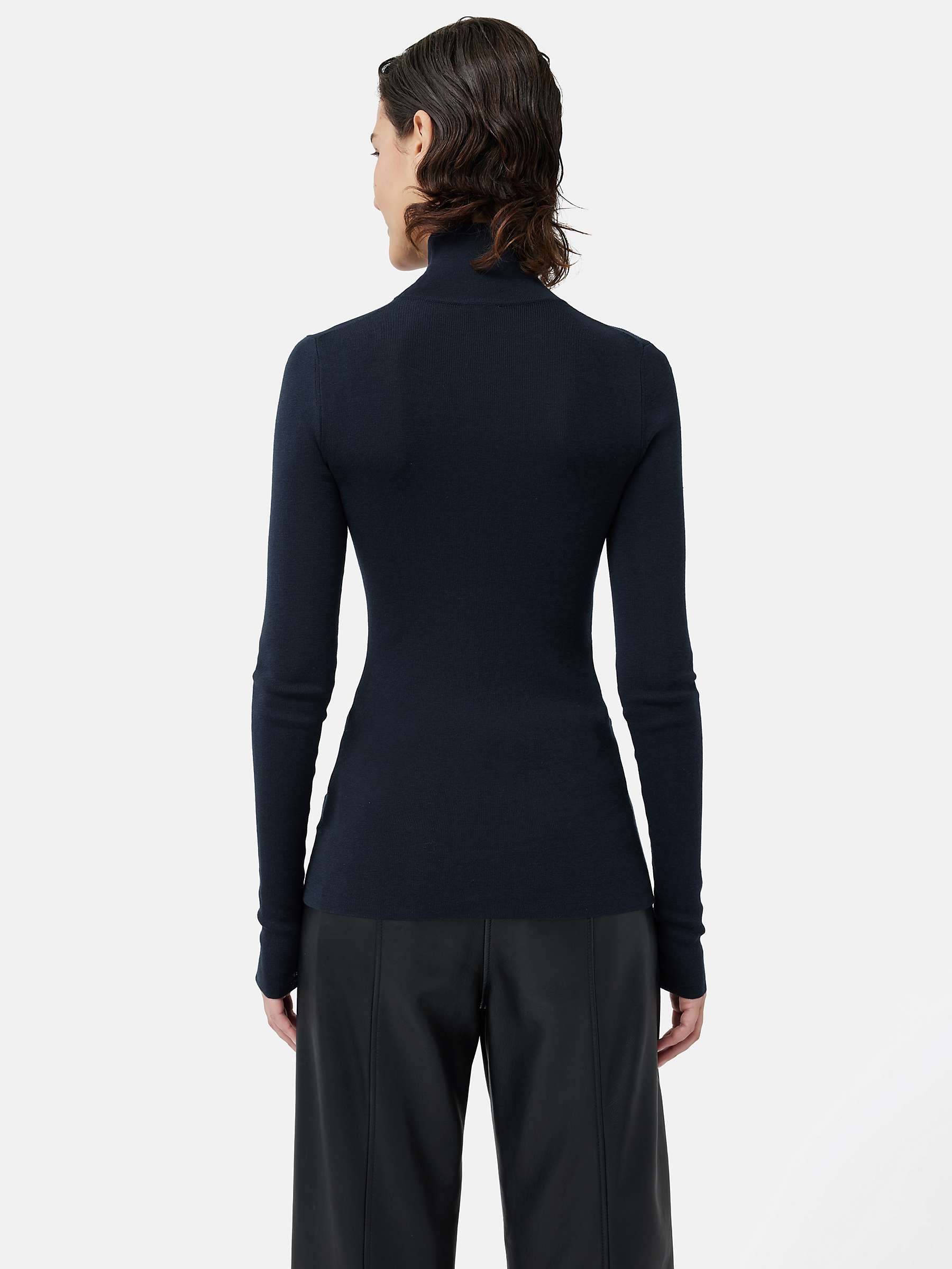 Buy Jigsaw Silk Cotton Blend Polo Neck Ribbed Jumper, Navy Online at johnlewis.com
