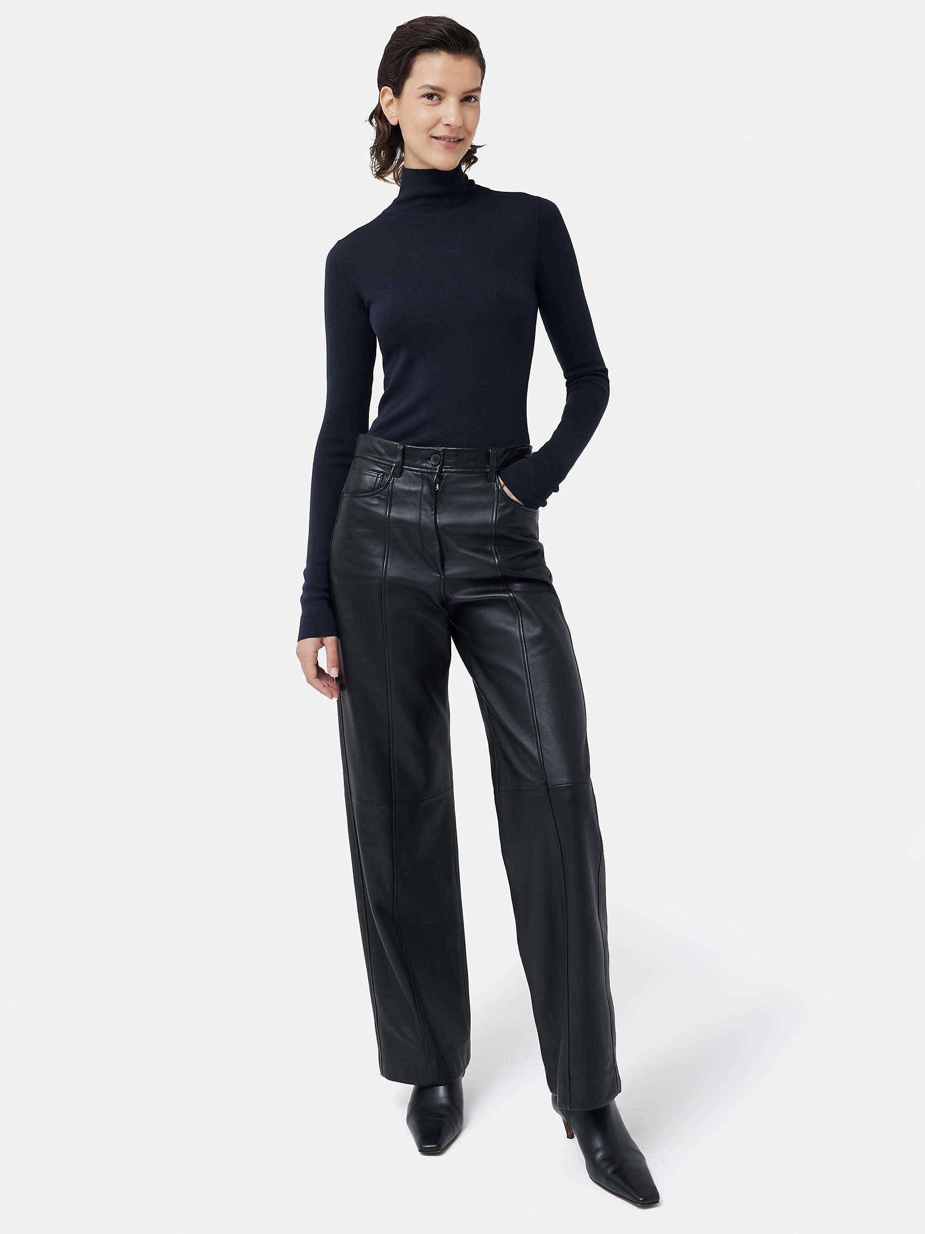 Buy Jigsaw Silk Cotton Blend Polo Neck Ribbed Jumper, Navy Online at johnlewis.com
