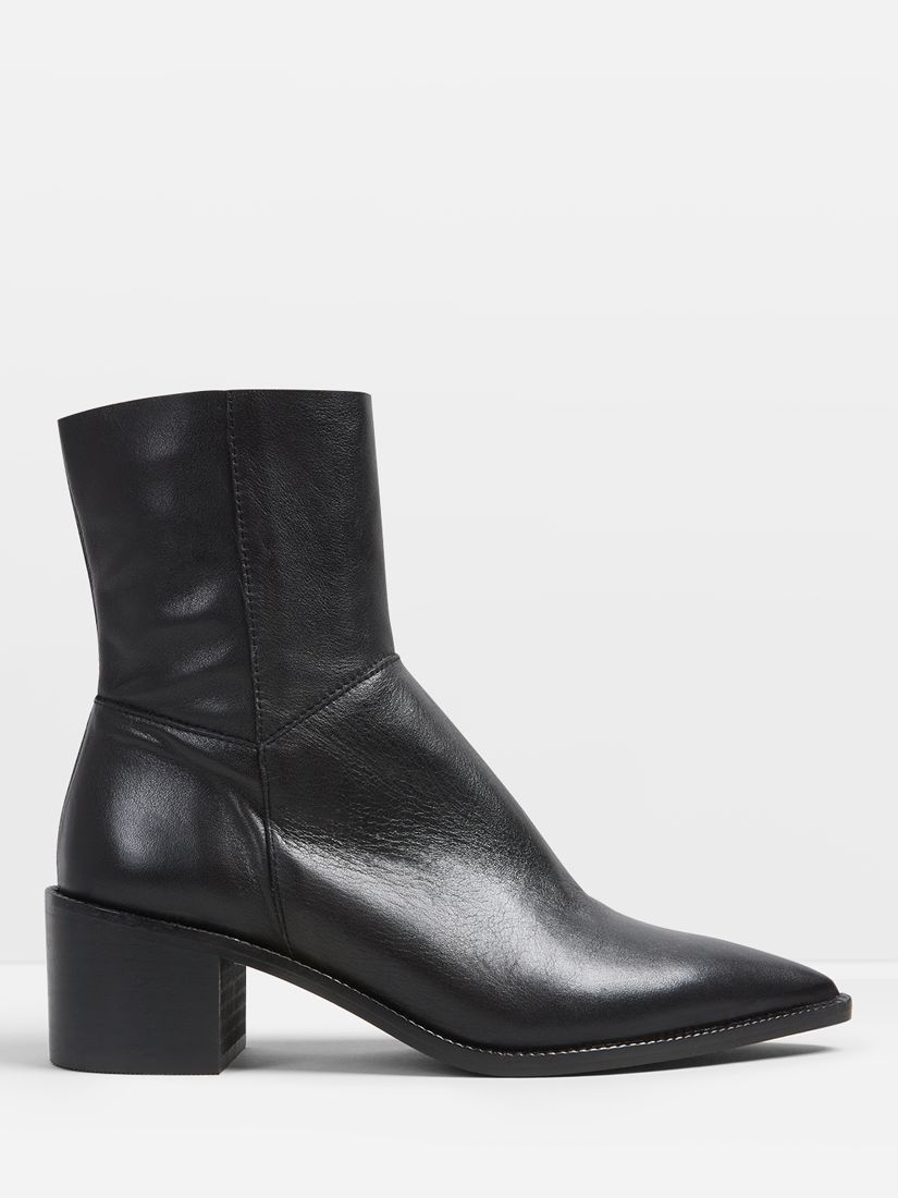 HUSH Taylah Block Heel Leather Ankle Boots, Black at John Lewis & Partners