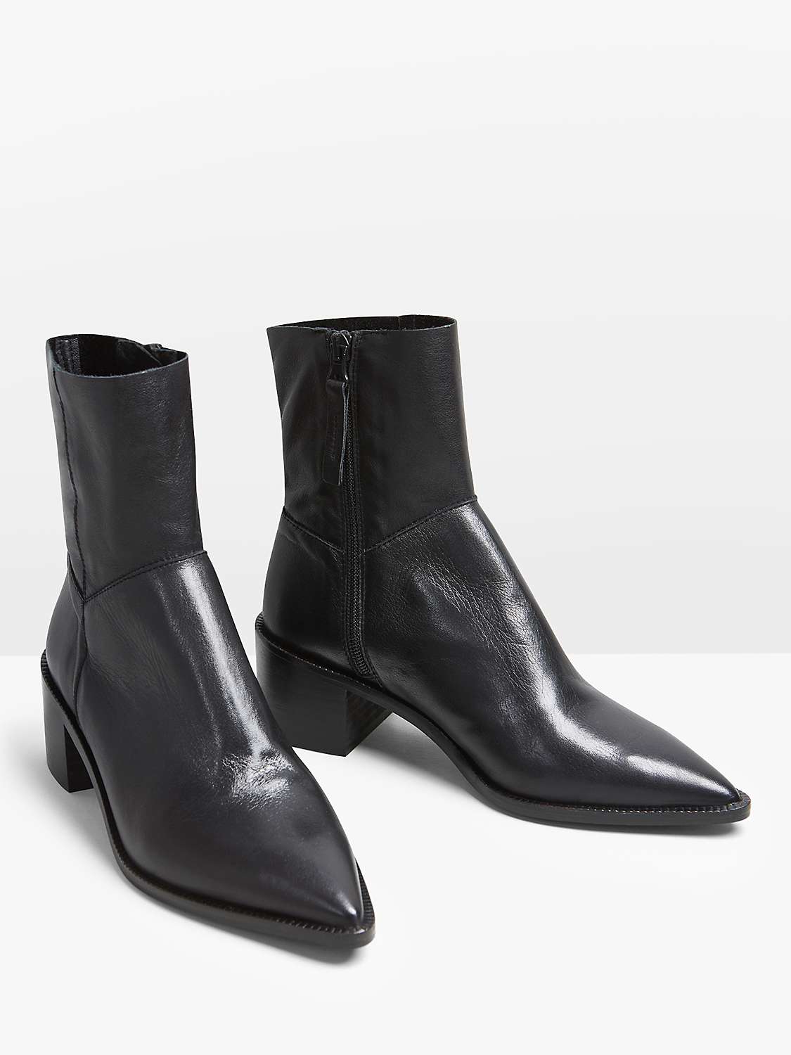 HUSH Taylah Block Heel Leather Ankle Boots, Black at John Lewis & Partners