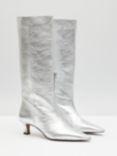 HUSH Camila Leather Kitten Heel Knee Boots, Silver