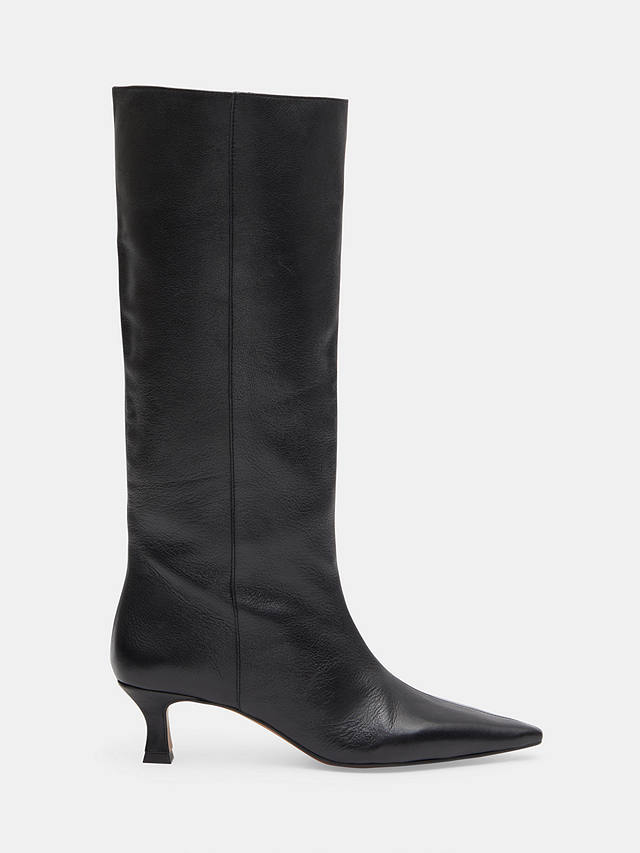 HUSH Camila Leather Kitten Heel Knee Boots, Black