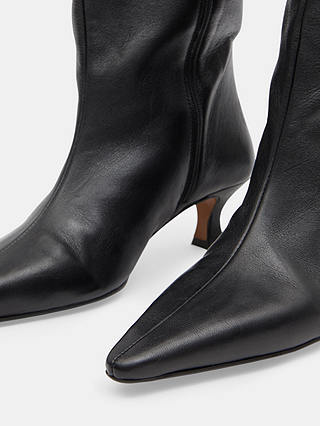 HUSH Camila Leather Kitten Heel Knee Boots, Black