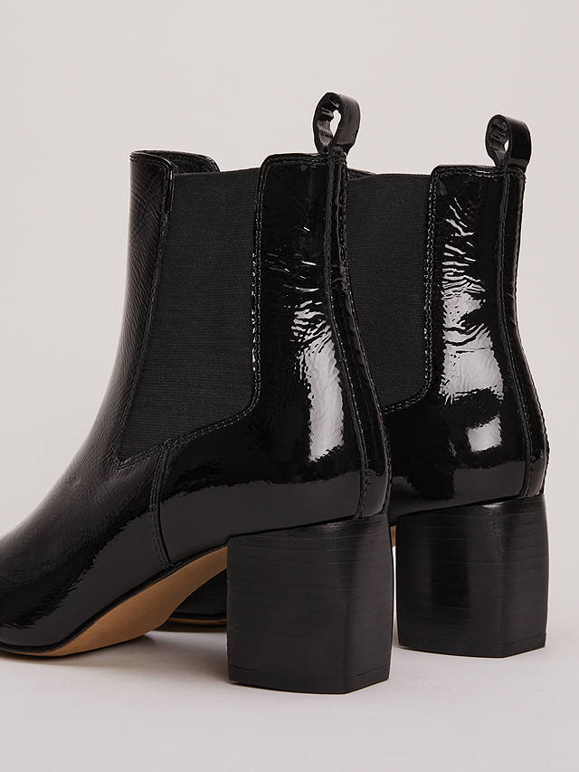 Phase Eight Block Heel Leather Ankle Boots, Black Patent