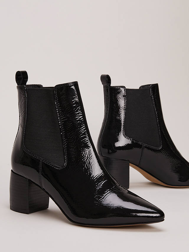 Phase Eight Block Heel Leather Ankle Boots, Black Patent at John Lewis ...