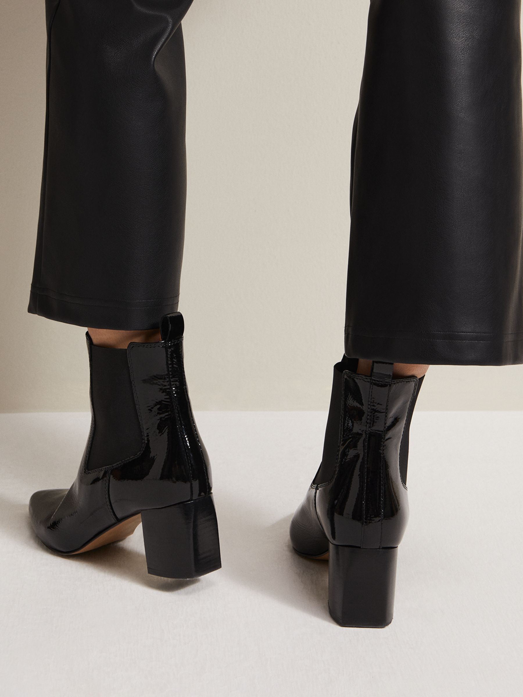 Buy Phase Eight Block Heel Leather Ankle Boots, Black Patent Online at johnlewis.com