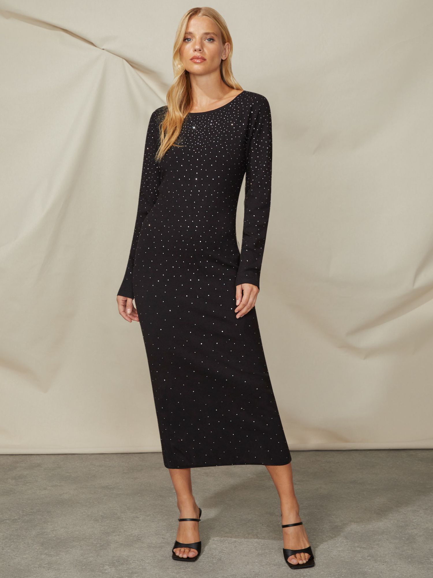 Ro&Zo Hotfix Bodycon Knit Midi Dress, Black at John Lewis & Partners