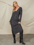 Ro&Zo Sparkle Sequin V Neck Knitted Dress, Grey, Grey
