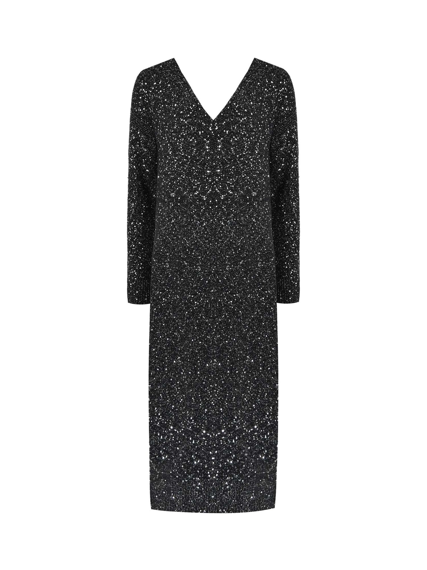 Ro&Zo Sparkle Sequin V Neck Knitted Dress, Grey at John Lewis & Partners