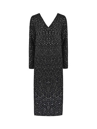 Ro&Zo Sparkle Sequin V Neck Knitted Dress, Grey