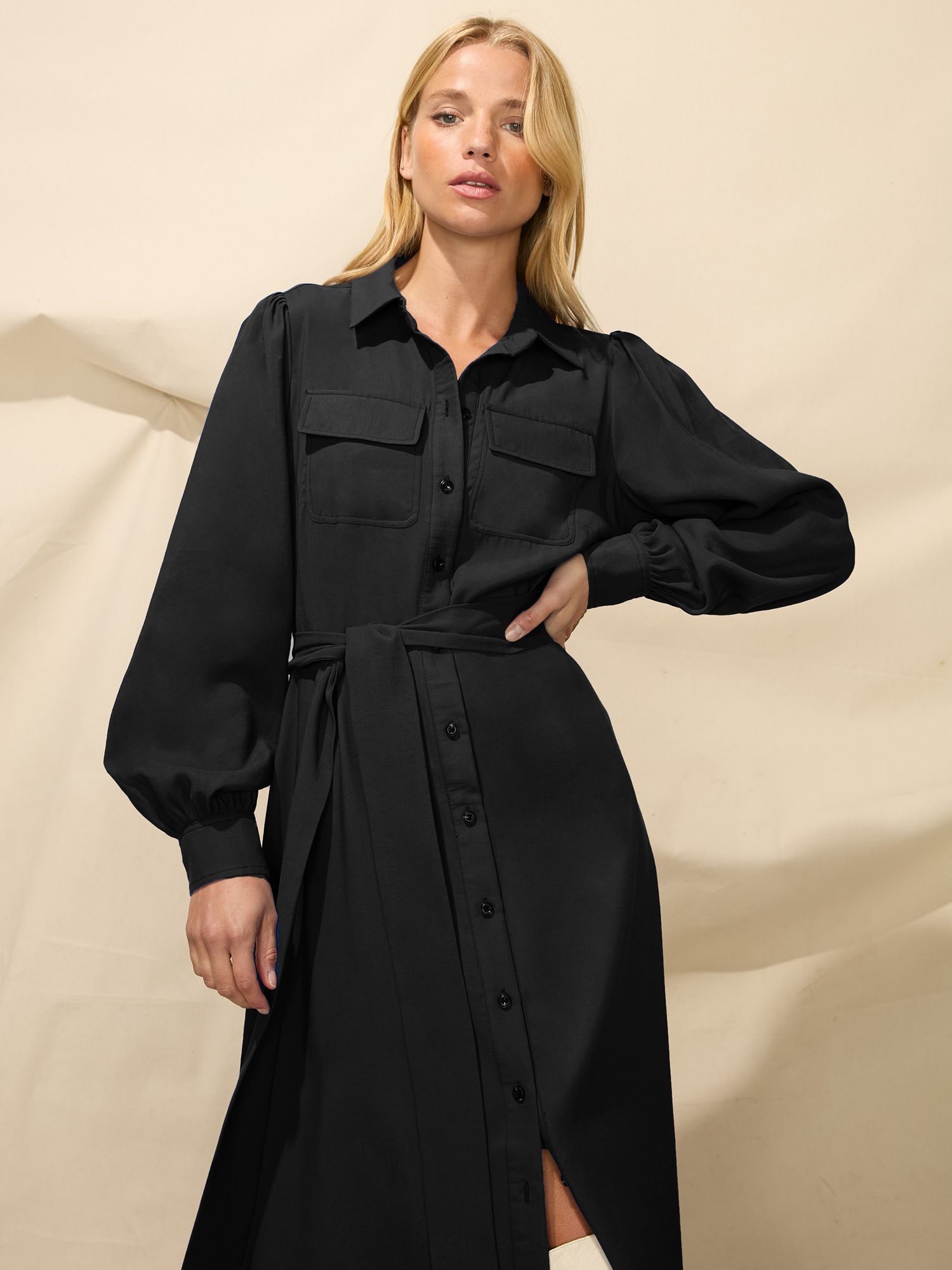 Ro&Zo Modal Pocket Detail Shirt Dress, Black at John Lewis & Partners