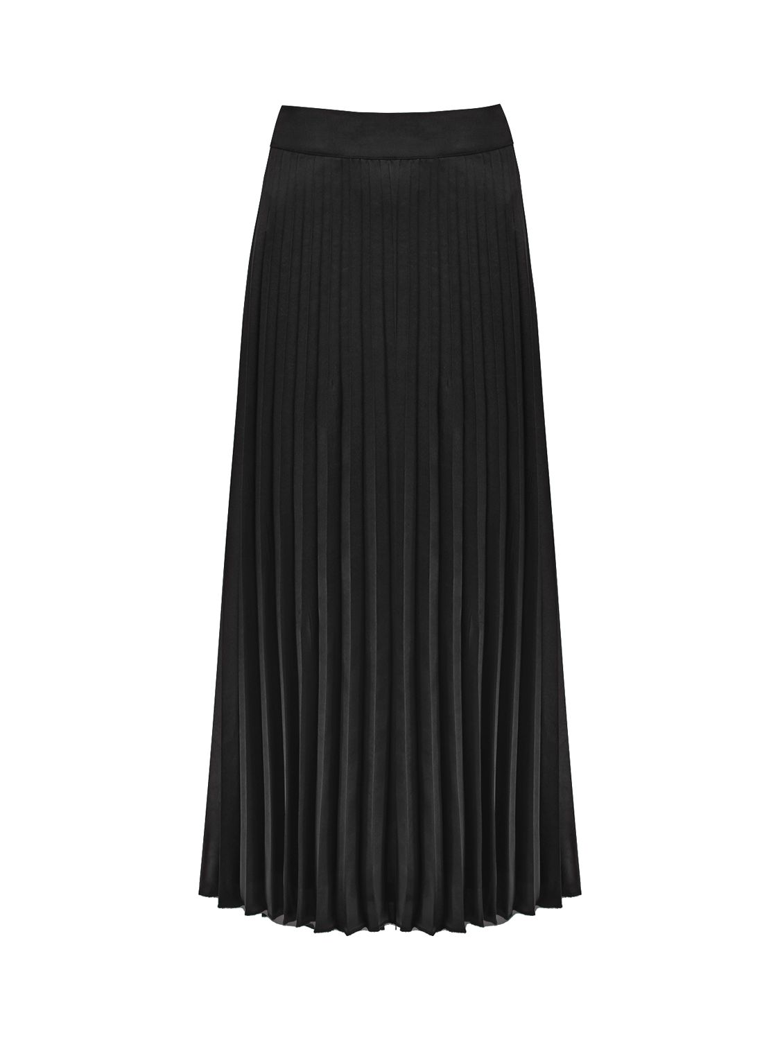 Ro&Zo Petite Pleated Satin Midi Skirt, Black at John Lewis & Partners