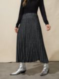Ro&Zo Knit Pleated Midi Skirt, Black/Silver