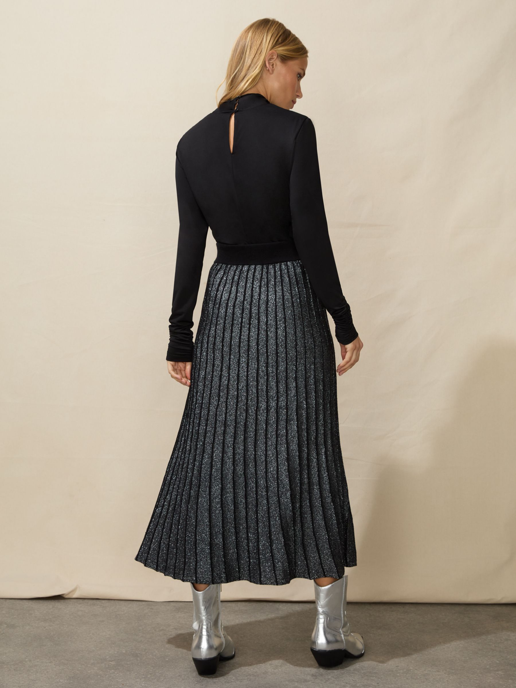 Buy Ro&Zo Knit Pleated Midi Skirt, Black/Silver Online at johnlewis.com