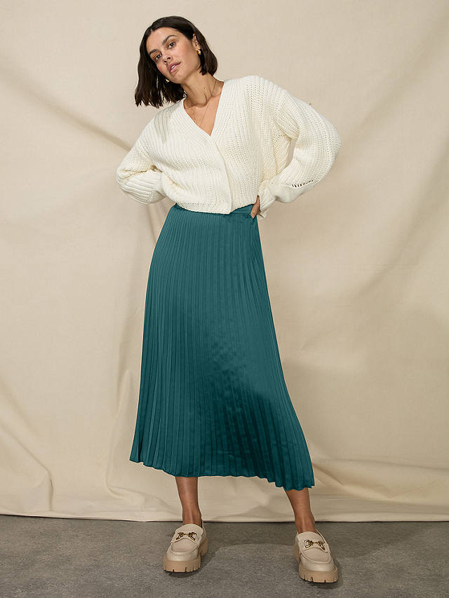 Ro&Zo Petite Pleated Satin Midi Skirt, Green