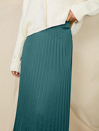 Ro&Zo Petite Pleated Satin Midi Skirt, Green