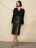 Ro&Zo Petite Leather Midi Skirt, Black