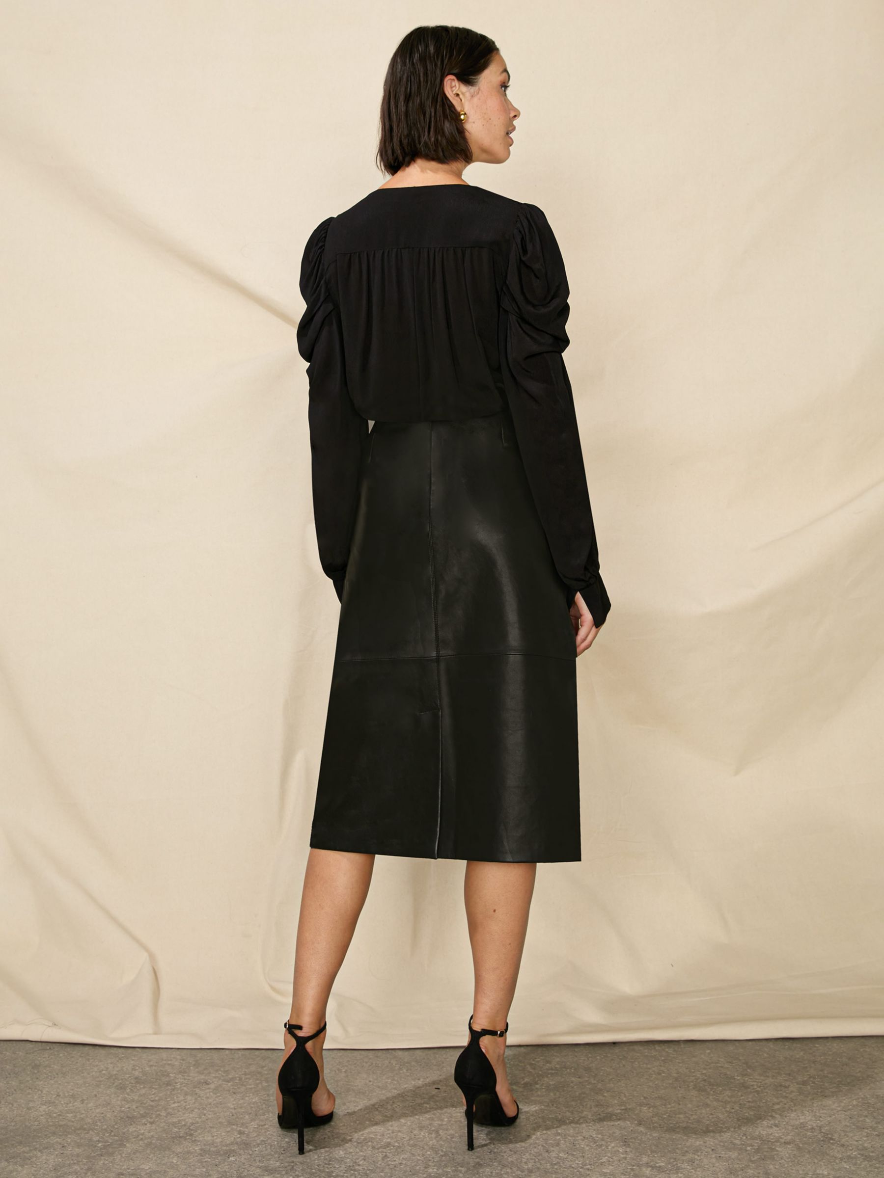 Ro&Zo Petite Leather Midi Skirt, Black, 10