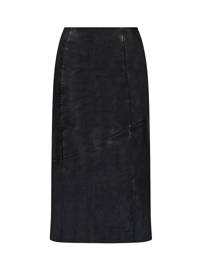 Ro&Zo Petite Leather Midi Skirt, Black, 10