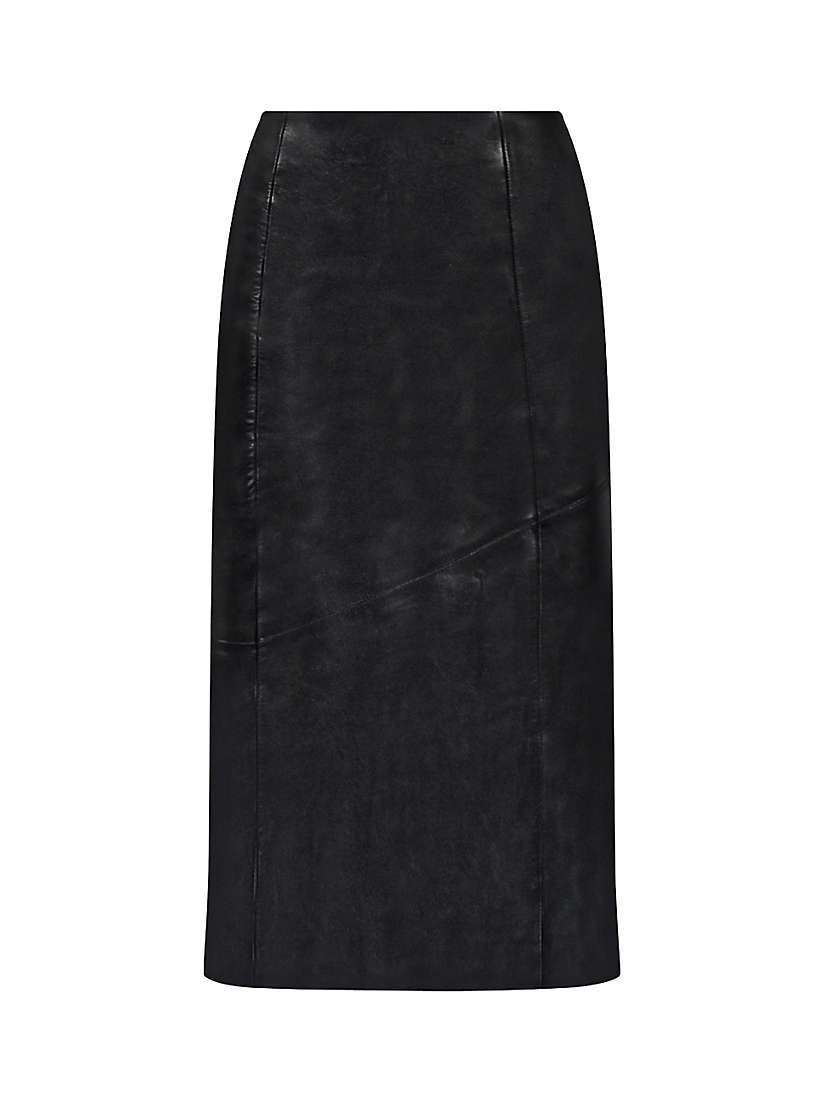 Ro&Zo Petite Leather Midi Skirt, Black at John Lewis & Partners