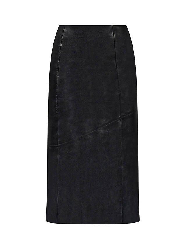 Ro&Zo Petite Leather Midi Skirt, Black