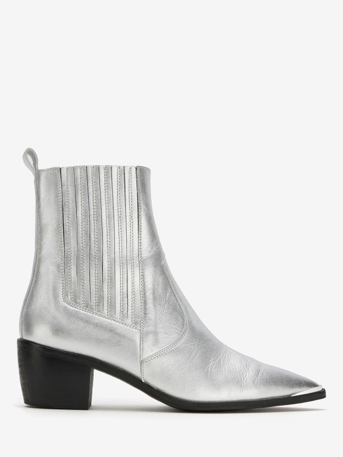 Mint Velvet Leather Cowboy Boots, Silver at John Lewis & Partners