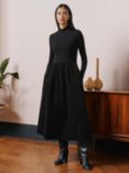 Albaray Jersey and Babycord High Neck Midi Dress, Black