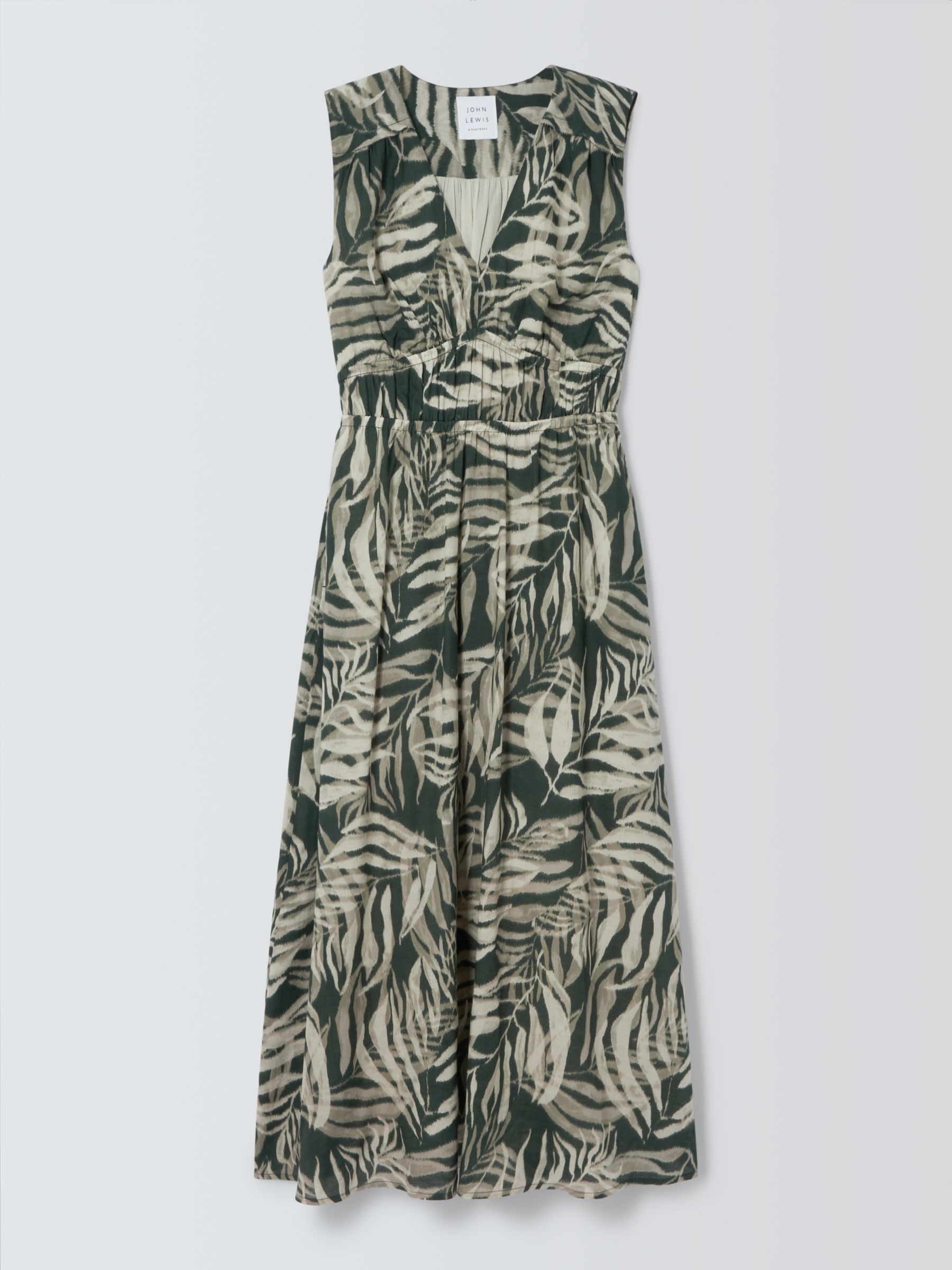 John Lewis Palm Leaf Dress, Green/Multi, 18