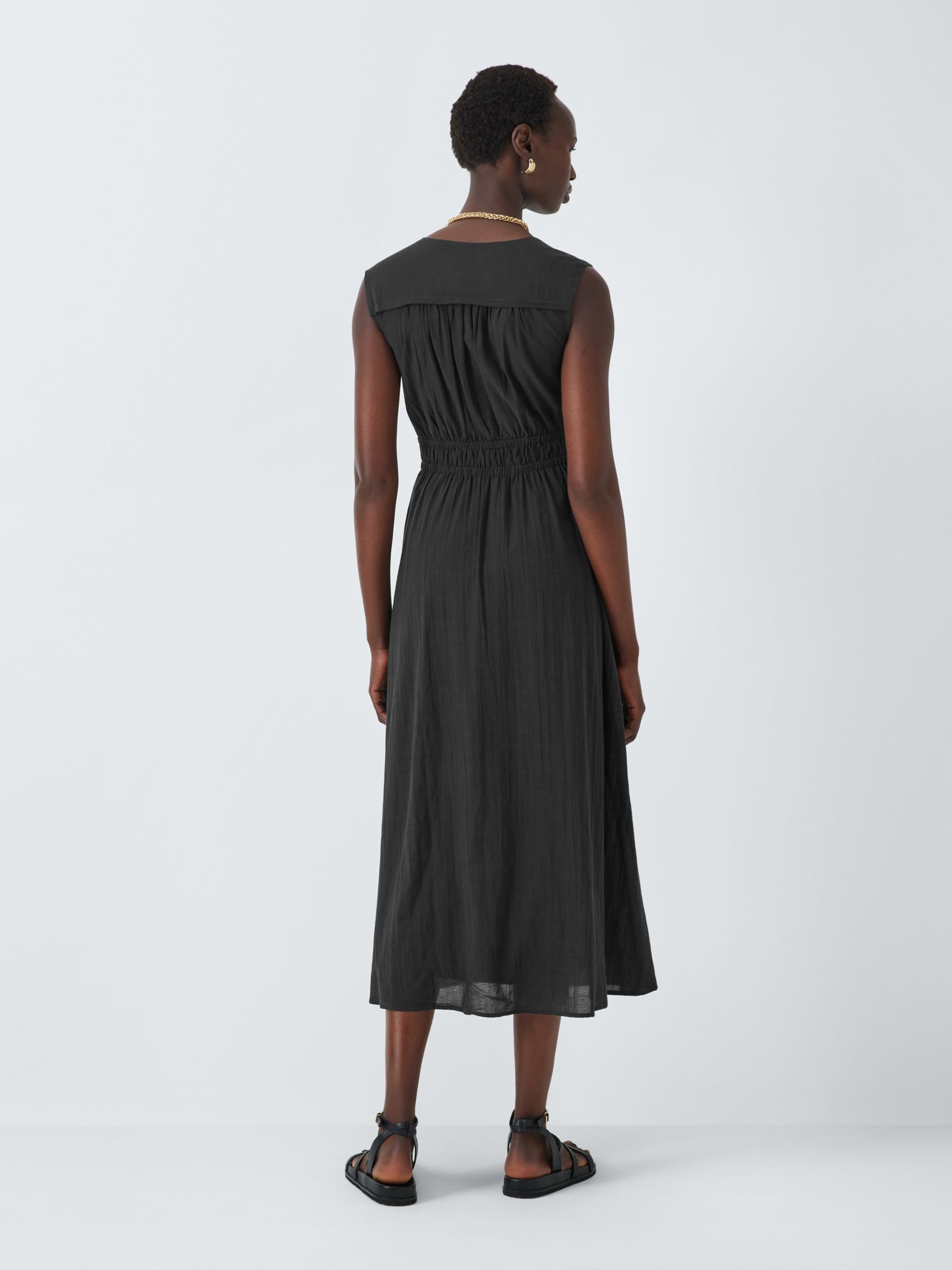 John Lewis Crinkle Cotton Blend Sleeveless Dress, Black, 8