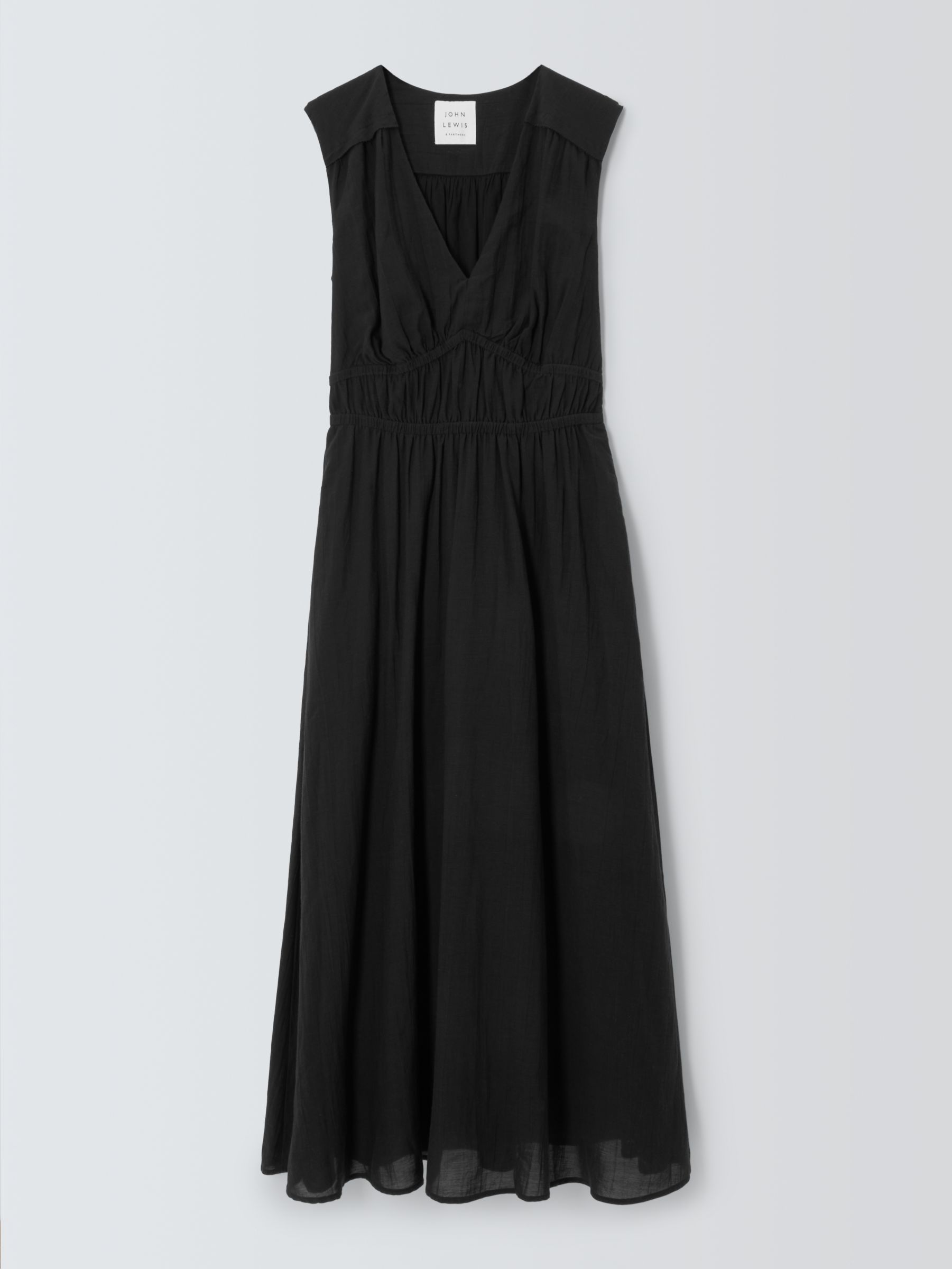 John Lewis Crinkle Cotton Blend Sleeveless Dress, Black at John Lewis ...