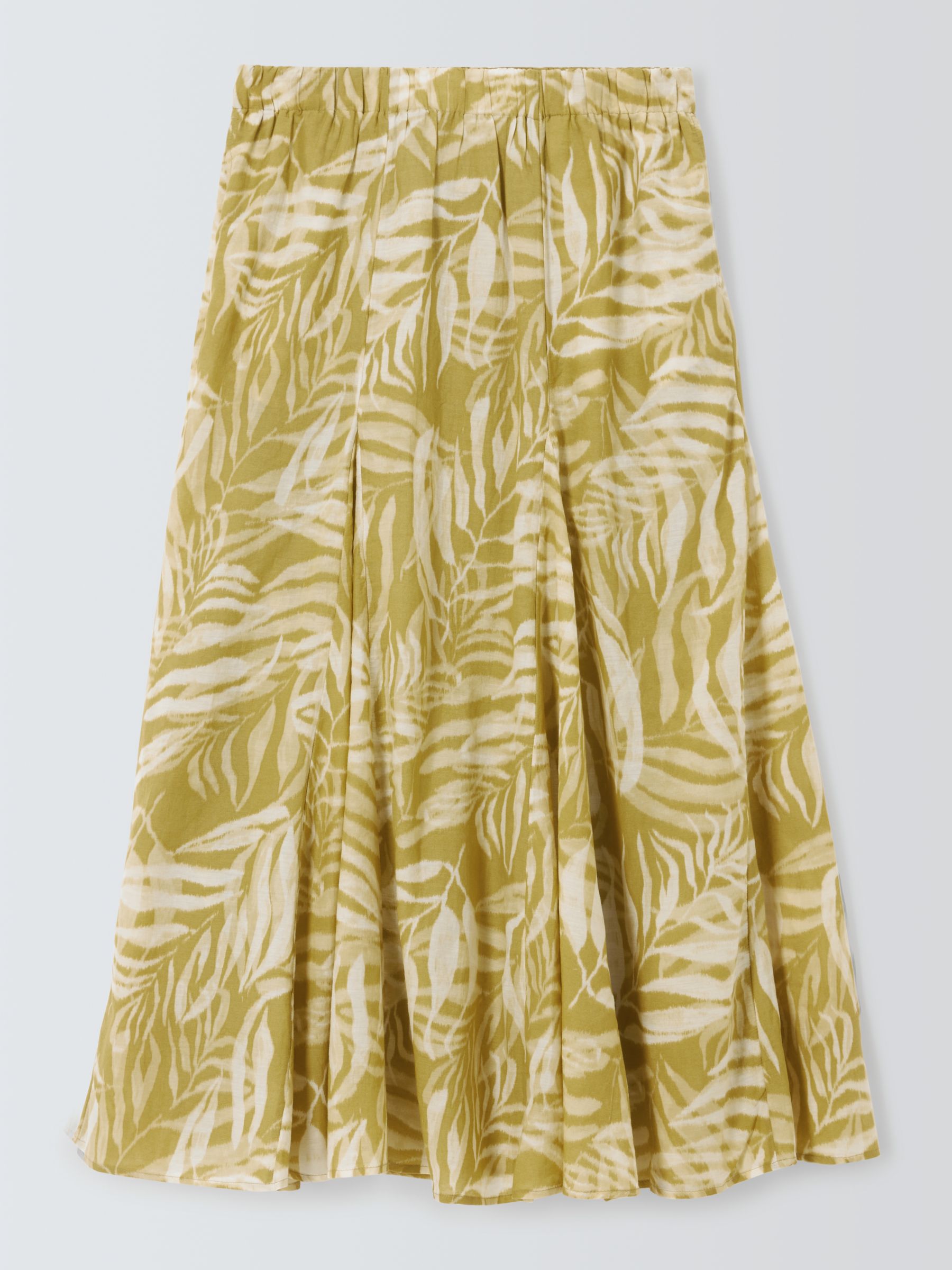 John Lewis Rio Palm Print Godet Skirt, Green/Multi, 8