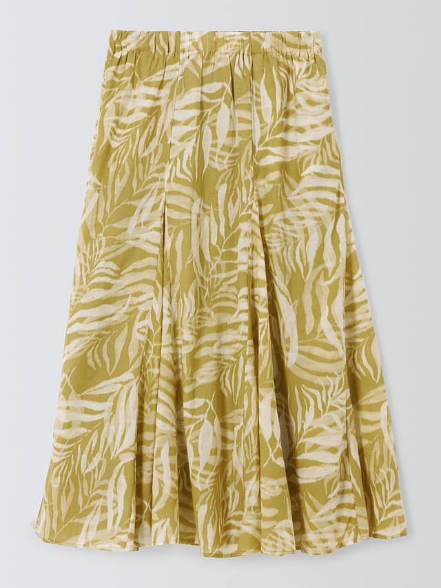 John Lewis Rio Palm Print Godet Skirt, Green/Multi