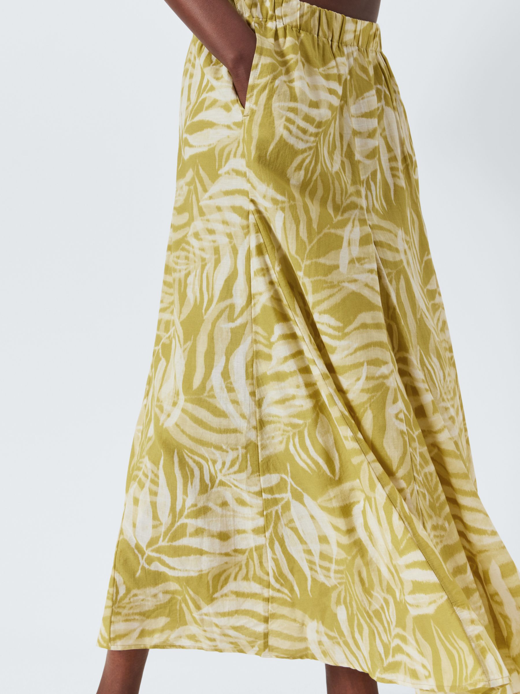 John Lewis Rio Palm Print Godet Skirt, Green/Multi, 8