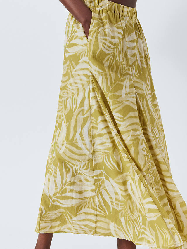 John Lewis Rio Palm Print Godet Skirt, Green/Multi