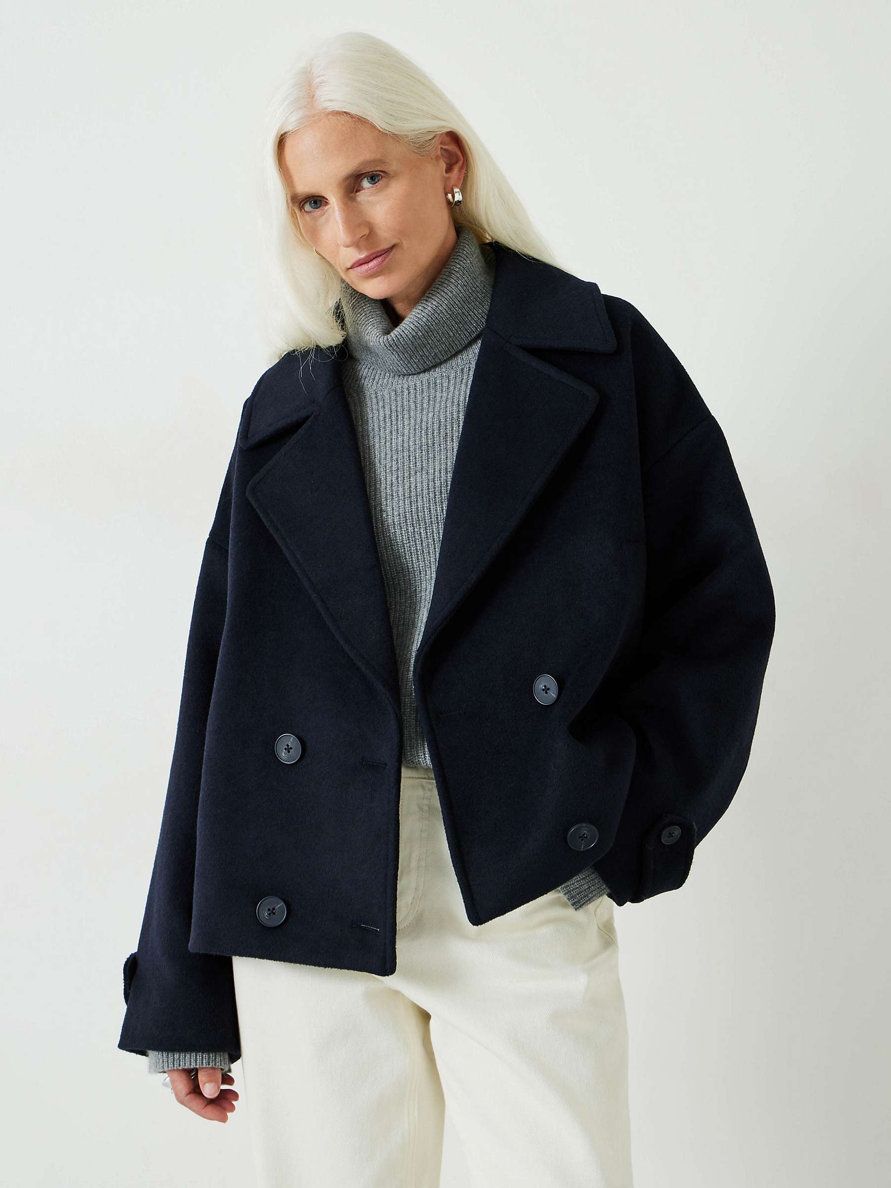 Buy HUSH Crop Wool Pea Coat, Midnight Navy Online at johnlewis.com