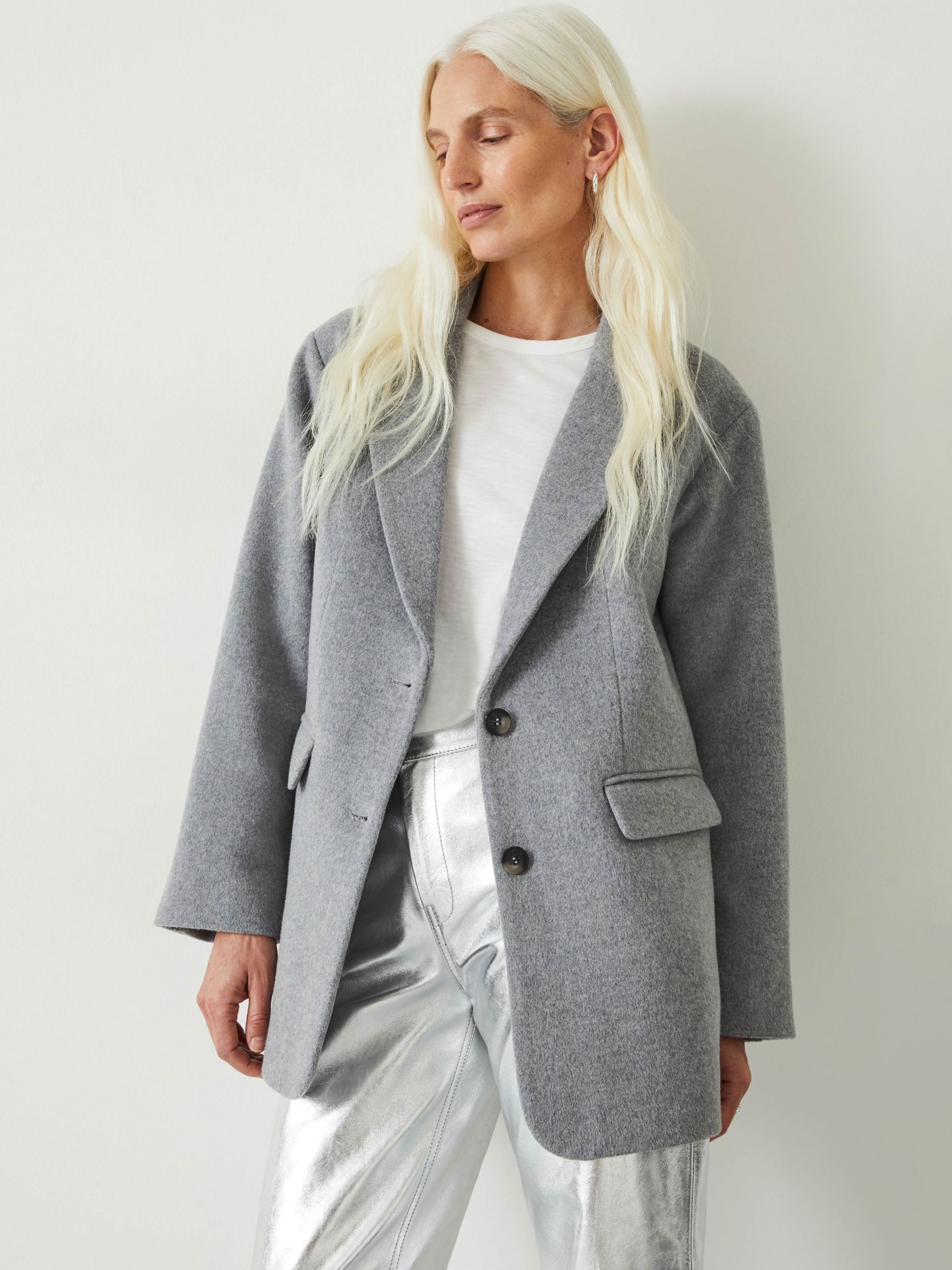 HUSH Jayde Wool Blend Blazer Coat, Grey at John Lewis & Partners