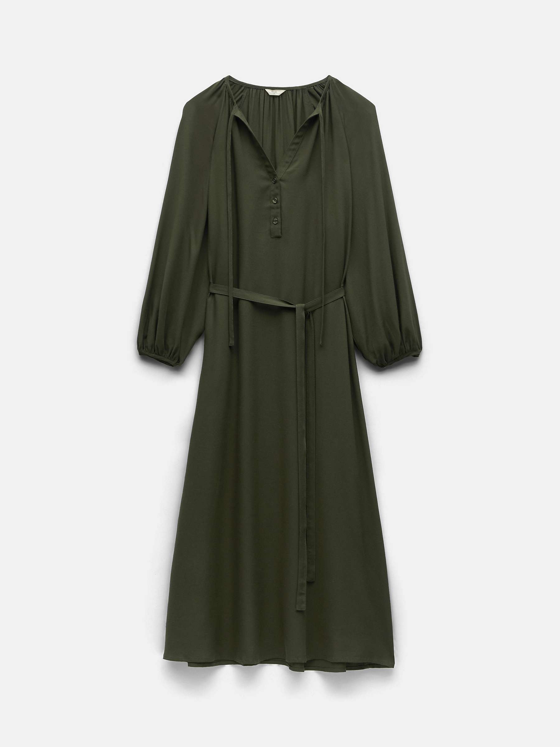 HUSH Leilani Gathered Midi Dress, Dark Green at John Lewis & Partners