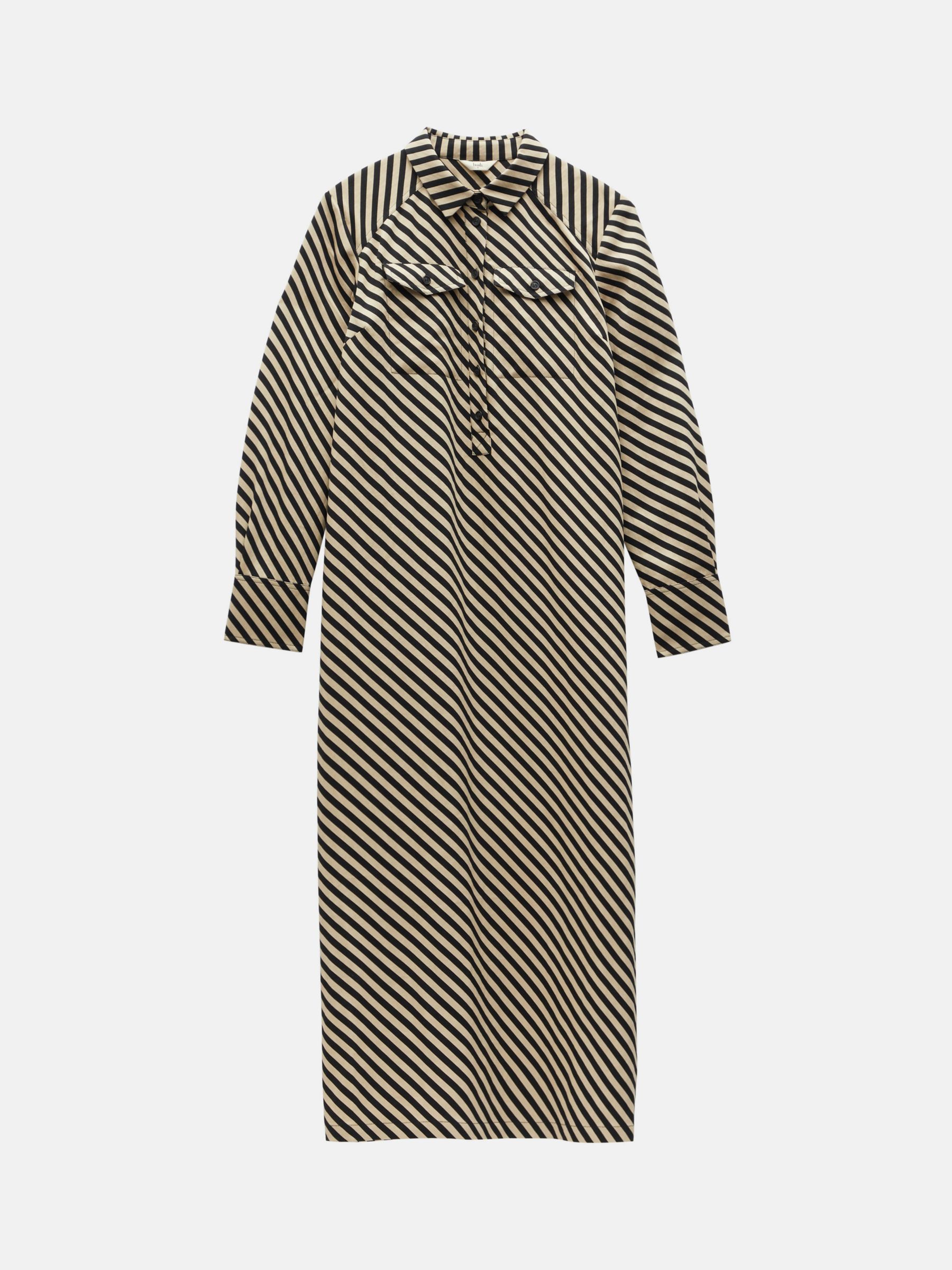HUSH Toria Diagonal Stripe Midi Shirt Dress, Black/Cream at John Lewis ...