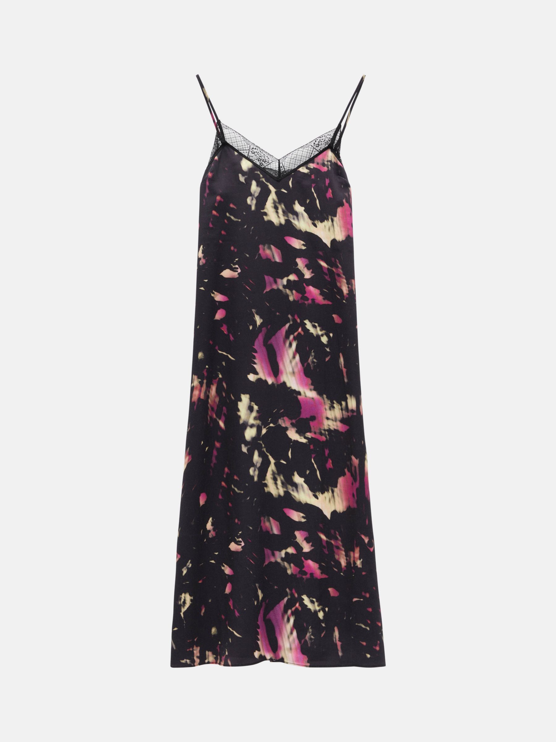 HUSH Emelie Shadow Print Slip Midi Dress, Black/Multi, 10