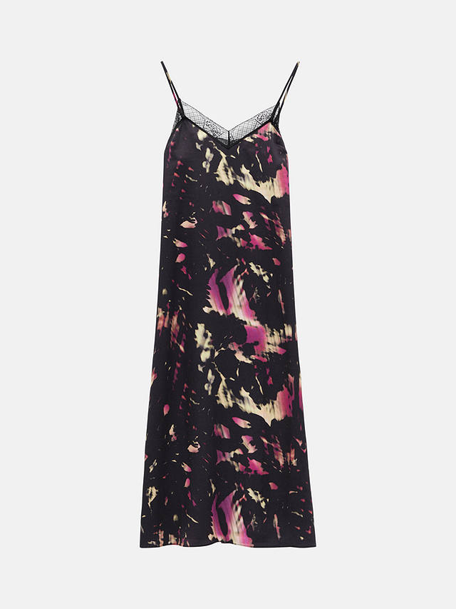HUSH Emelie Shadow Print Slip Midi Dress, Black/Multi
