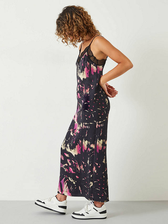 HUSH Emelie Shadow Print Slip Midi Dress, Black/Multi
