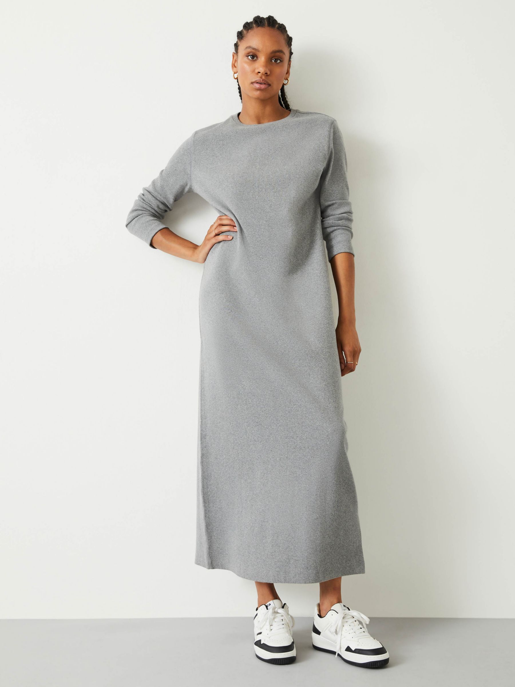 HUSH Mel Fine Rib Jersey Maxi Dress, Mid Grey Marl, 4