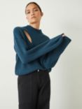 HUSH Shelby Cut Out Detail Rib Knit Jumper, Deep Teal