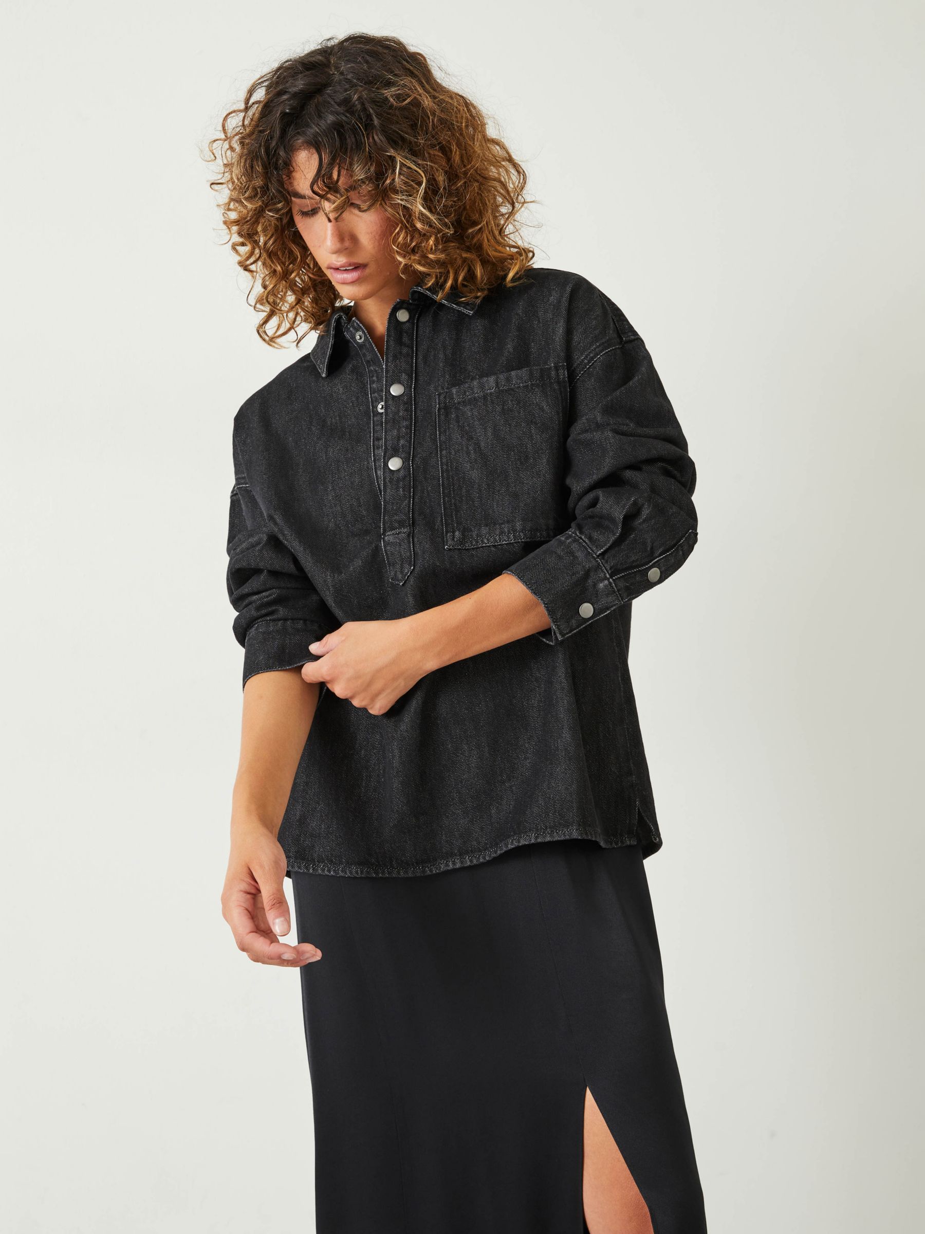Buy HUSH Daya Denim Shirt, Washed Black Online at johnlewis.com