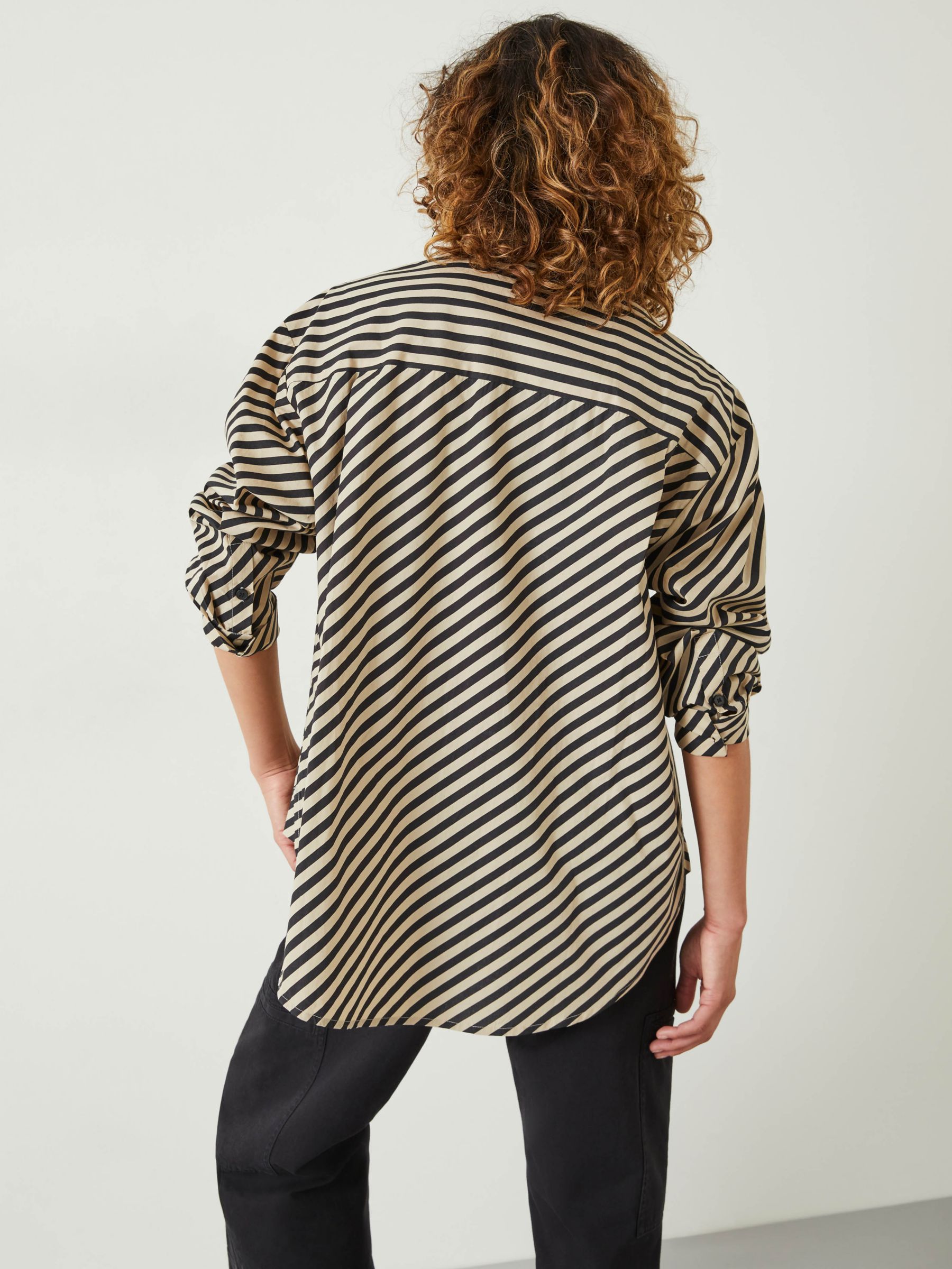 Buy HUSH Pia Diagonal Stripe Shirt, Black/Beige Online at johnlewis.com