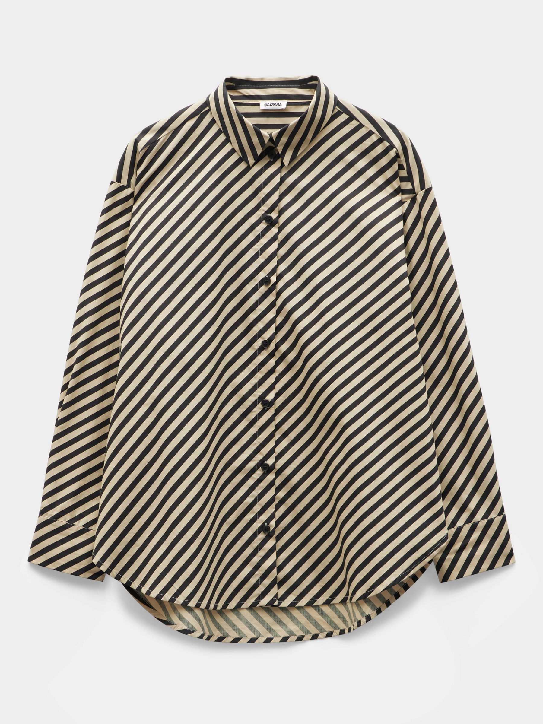 HUSH Pia Diagonal Stripe Shirt, Black/Beige at John Lewis & Partners