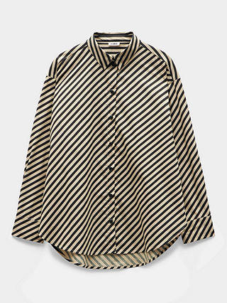 HUSH Pia Diagonal Stripe Shirt, Black/Beige