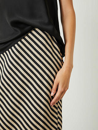 Reema Diagonal Stripe Split Maxi Skirt, Black/Cream