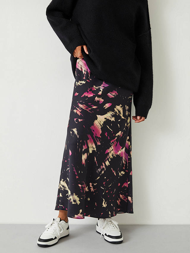 HUSH Emeri Shadow Print Slip Maxi Skirt, Black/Multi