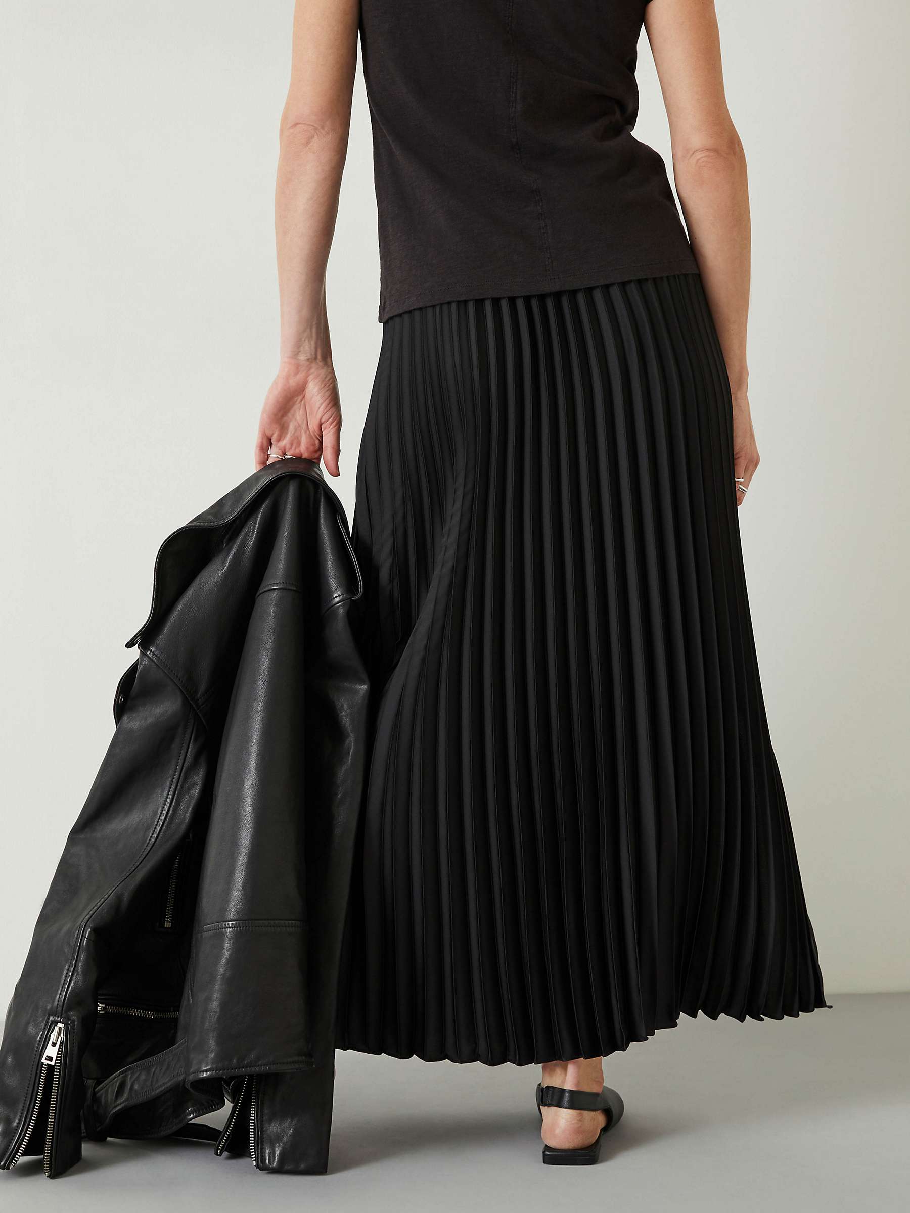 Buy HUSH Pleated Satin Maxi Skirt, Black Online at johnlewis.com